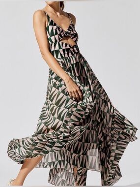 PatBO Pink and Dark Green Striped Beach Dress